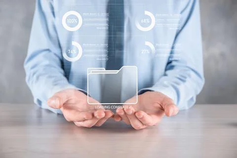 Business developer hand using board framework on virtual modern computer show Foto stock