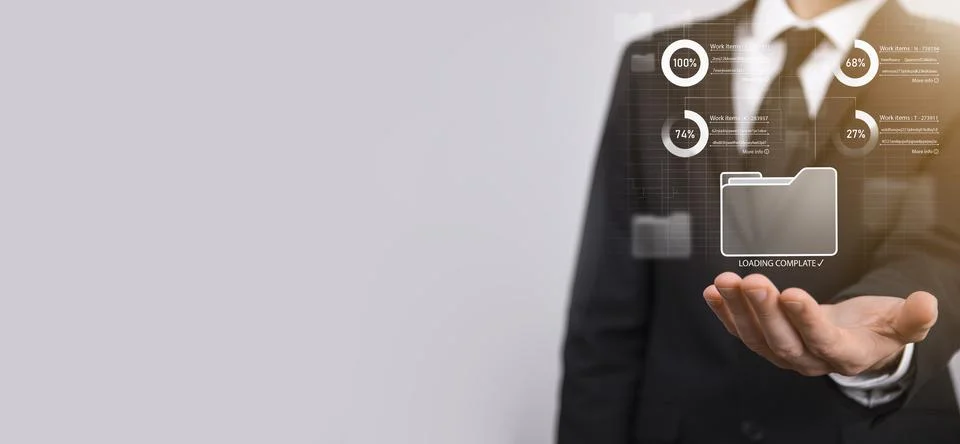 Business developer hand using board framework on virtual modern computer show Stock Photos