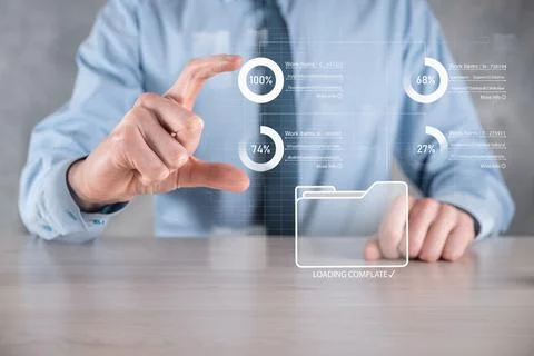 Business developer hand using board framework on virtual modern computer show Foto stock
