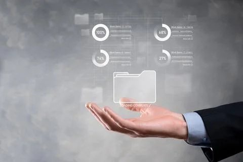 Business developer hand using board framework on virtual modern computer show Stock Photos