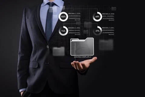 Business developer hand using board framework on virtual modern computer show 写真素材