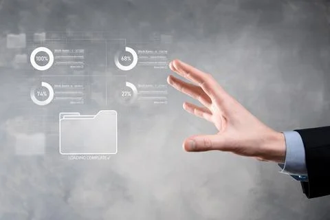 Business developer hand using board framework on virtual modern computer show Foto stock