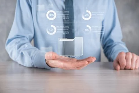 Business developer hand using board framework on virtual modern computer show Stock Photos