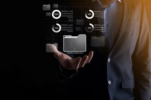 Business developer hand using board framework on virtual modern computer show Stock Photos