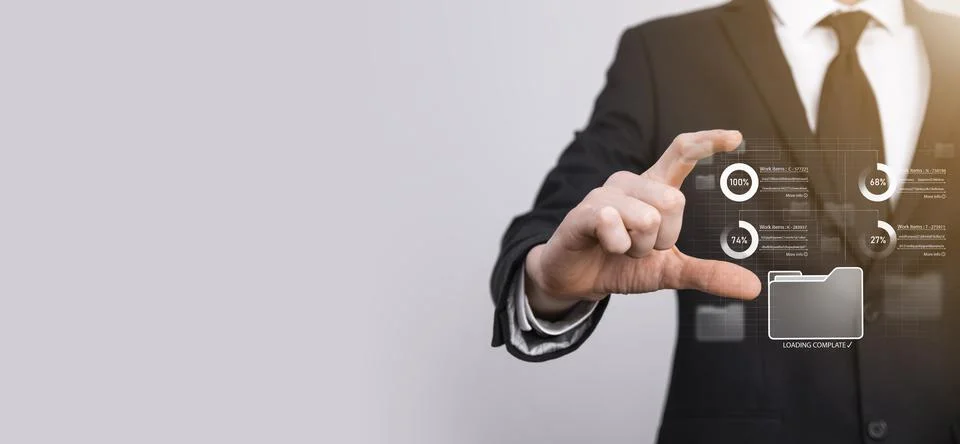 Business developer hand using board framework on virtual modern computer show Stock Photos