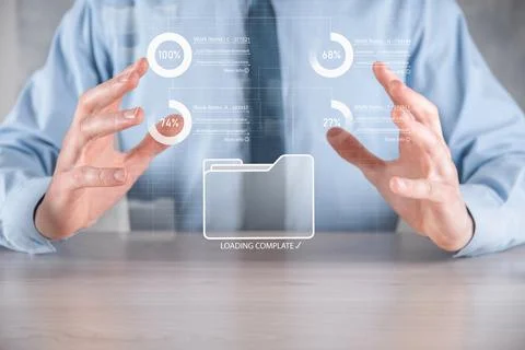 Business developer hand using board framework on virtual modern computer show Stock Photos