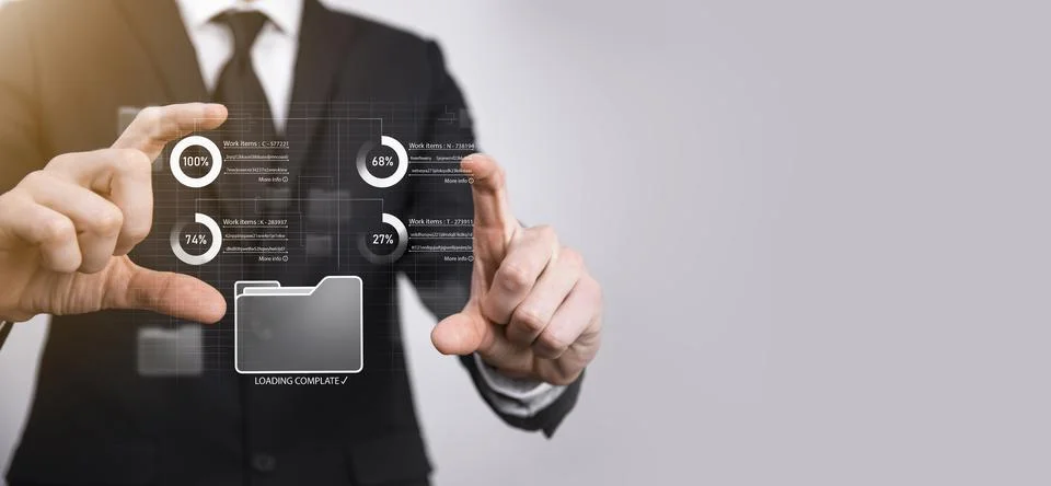 Business developer hand using board framework on virtual modern computer show Stock Photos