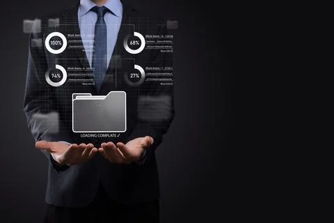 Business developer hand using board framework on virtual modern computer show Foto stock