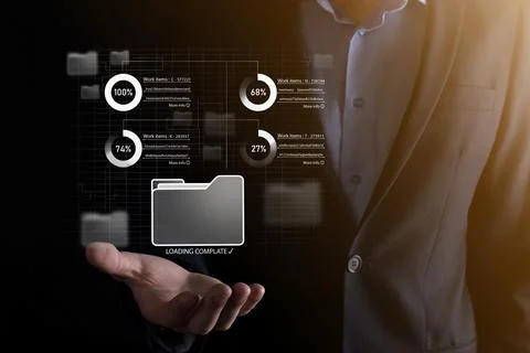 Business developer hand using board framework on virtual modern computer show Stock Photos