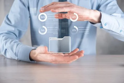 Business developer hand using board framework on virtual modern computer show Stock Photos