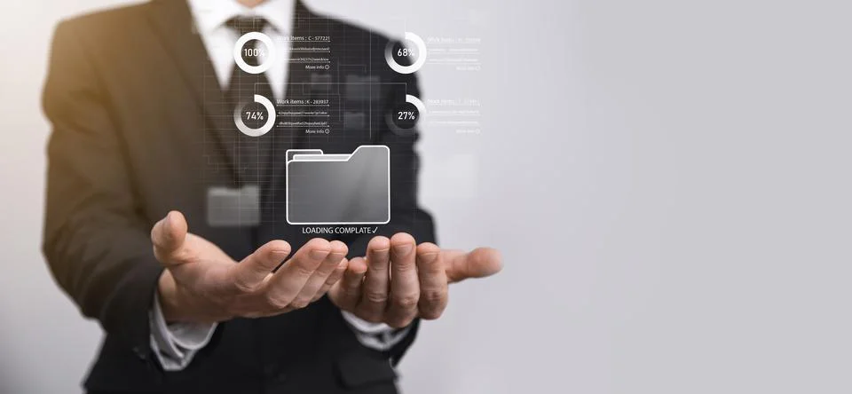 Business developer hand using board framework on virtual modern computer show Stock Photos