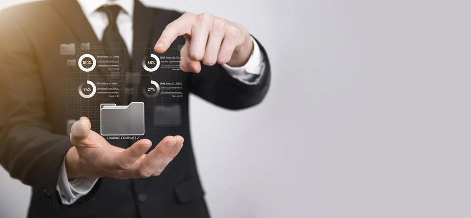 Business developer hand using board framework on virtual modern computer show 库存照片