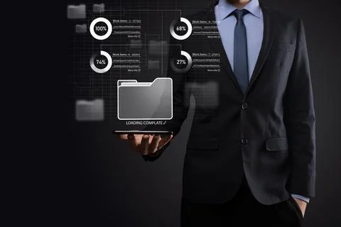 Business developer hand using board framework on virtual modern computer show Foto stock
