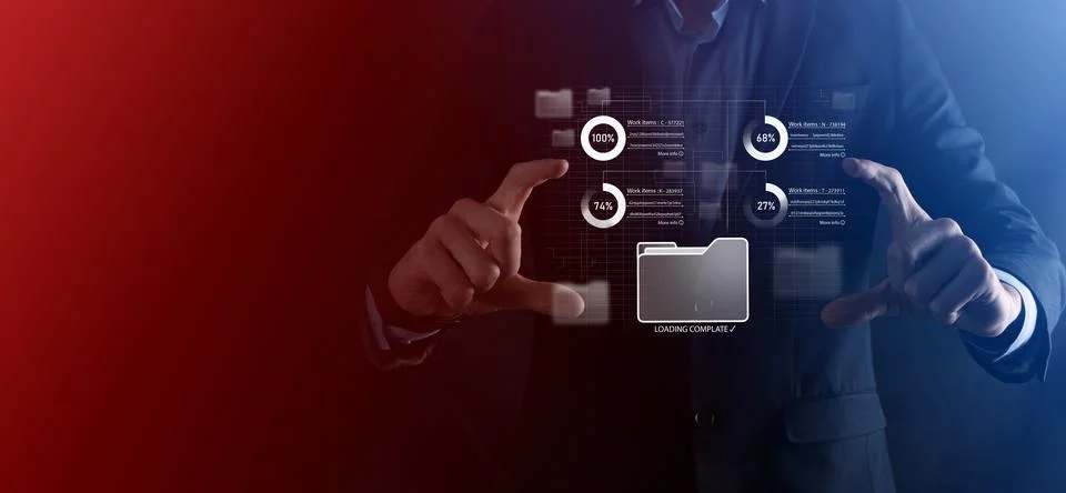 Business developer hand using board framework on virtual modern computer show 写真素材