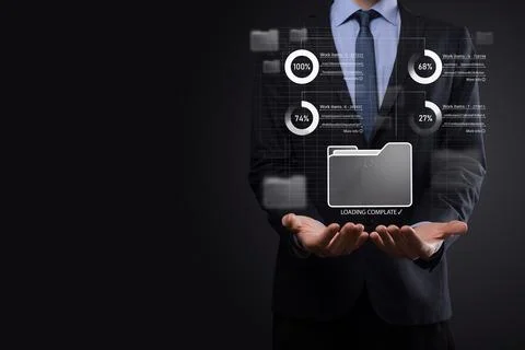 Business developer hand using board framework on virtual modern computer show Stock Photos
