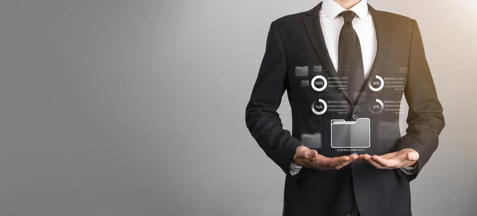 Business developer hand using board framework on virtual modern computer show Stock Photos