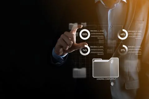 Business developer hand using board framework on virtual modern computer show Stock Photos