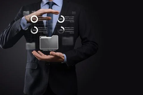 Business developer hand using board framework on virtual modern computer show Stock Photos