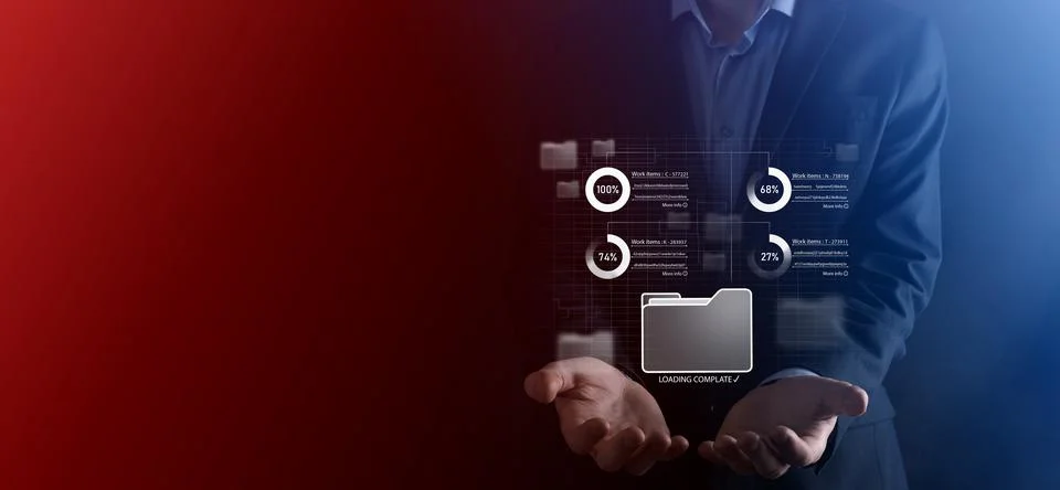 Business developer hand using board framework on virtual modern computer show Stock Photos