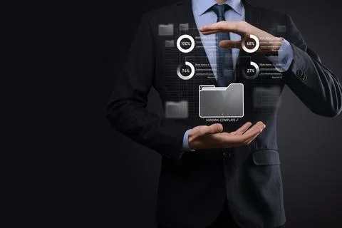 Business developer hand using board framework on virtual modern computer show Stock Photos
