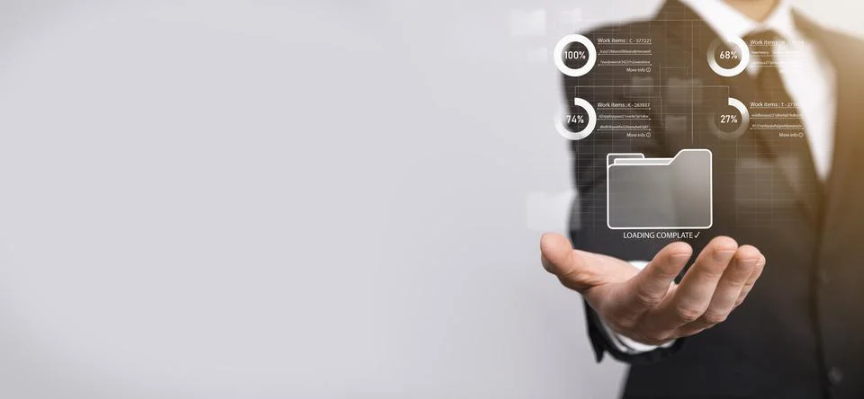 Business developer hand using board framework on virtual modern computer show Stock Photos