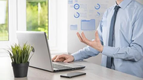 Business developer hand using board framework on virtual modern computer show 스톡 사진