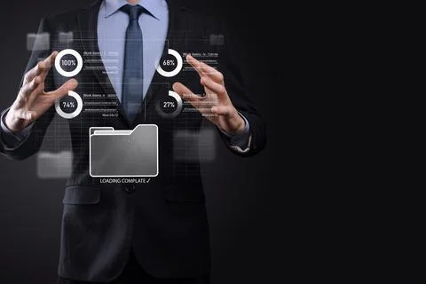 Business developer hand using board framework on virtual modern computer show Foto stock