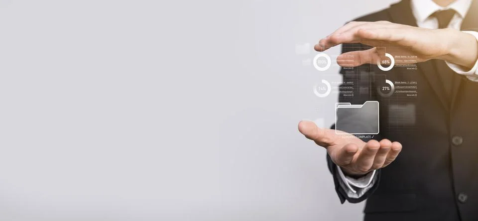 Business developer hand using board framework on virtual modern computer show Foto stock