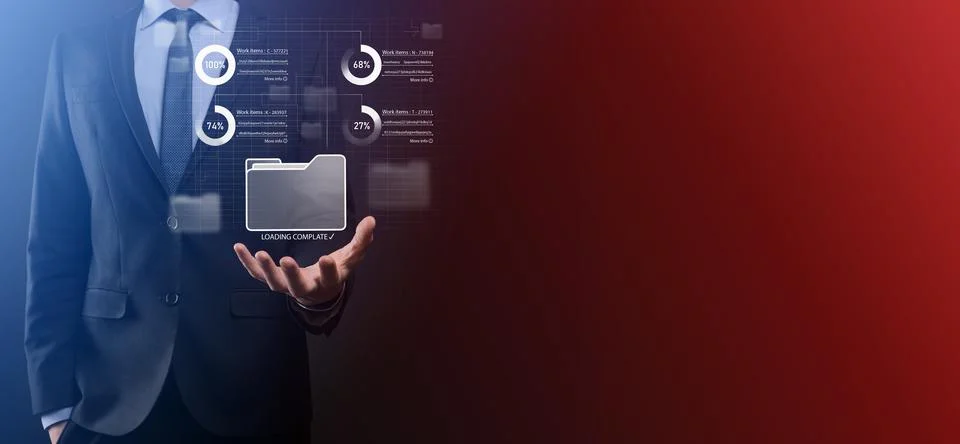 Business developer hand using board framework on virtual modern computer show Foto stock