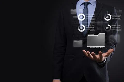 Business developer hand using board framework on virtual modern computer show Stock Photos