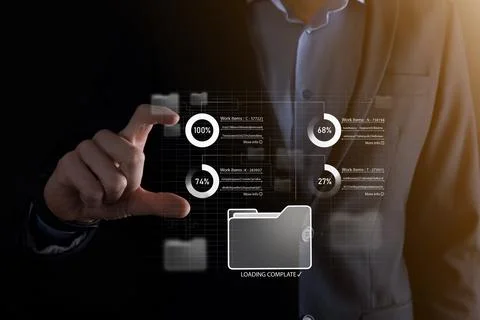 Business developer hand using board framework on virtual modern computer show Foto stock