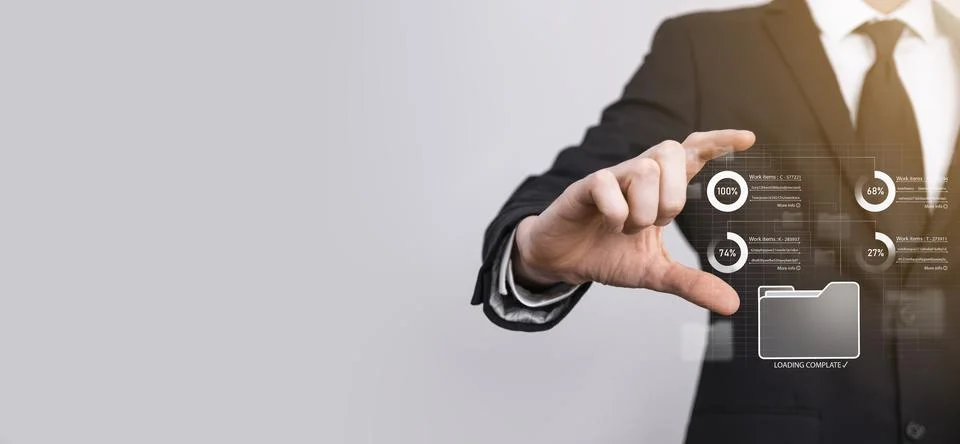 Business developer hand using board framework on virtual modern computer show 写真素材