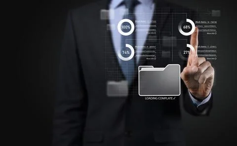 Business developer hand using board framework on virtual modern computer show Stock Photos