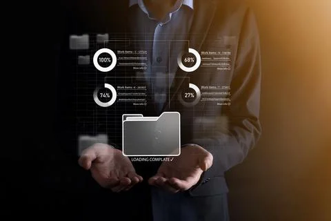 Business developer hand using board framework on virtual modern computer show Stock Photos