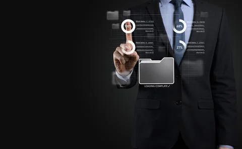 Business developer hand using board framework on virtual modern computer show Stock Photos