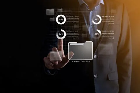 Business developer hand using board framework on virtual modern computer show Stock Photos