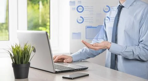 Business developer hand using board framework on virtual modern computer show Foto stock