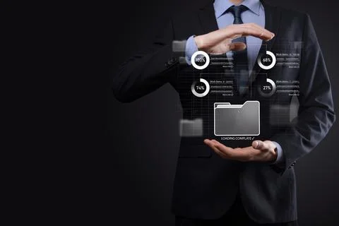 Business developer hand using board framework on virtual modern computer show Stock Photos