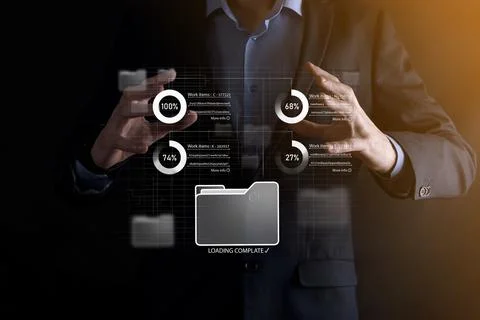 Business developer hand using board framework on virtual modern computer show Stock Photos