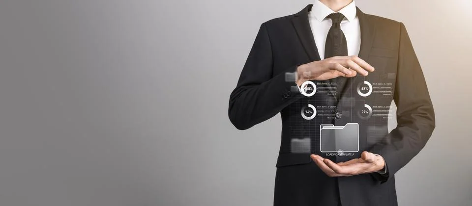 Business developer hand using board framework on virtual modern computer show Stock Photos