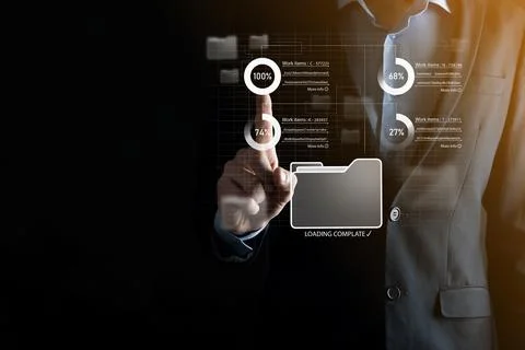 Business developer hand using board framework on virtual modern computer show Stock Photos