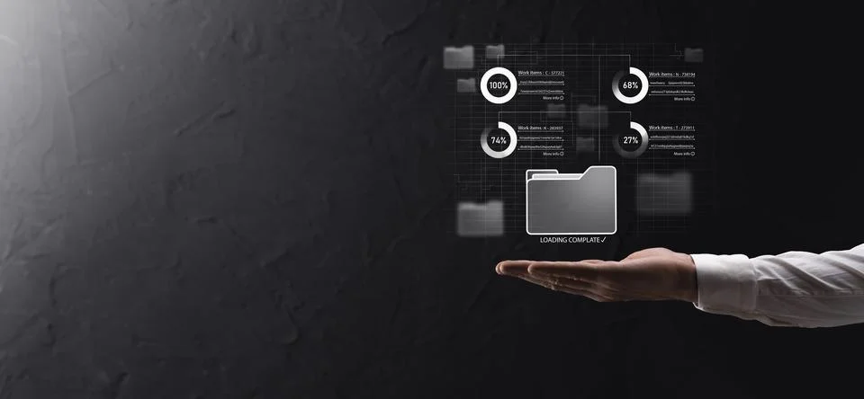 Business developer hand using board framework on virtual modern computer show Foto stock