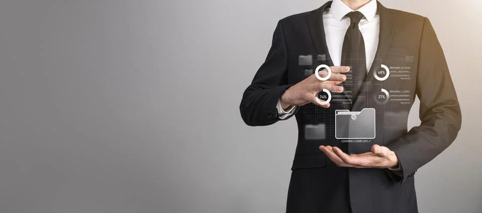 Business developer hand using board framework on virtual modern computer show Foto stock