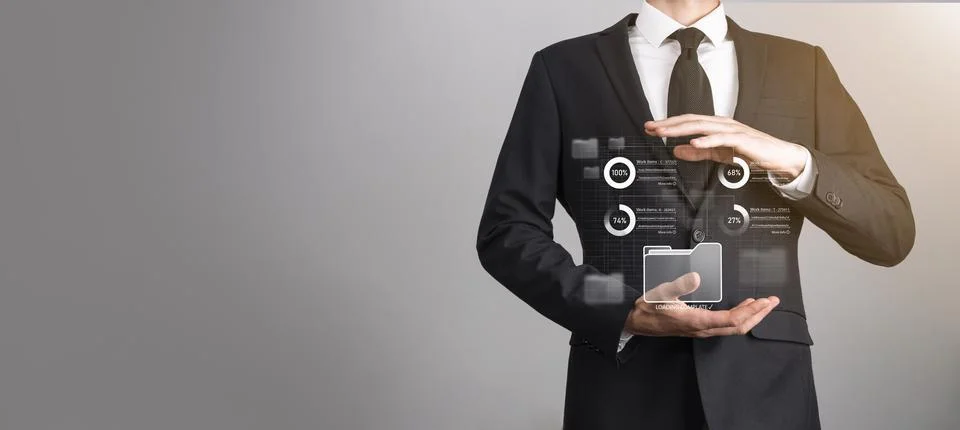 Business developer hand using board framework on virtual modern computer show 写真素材