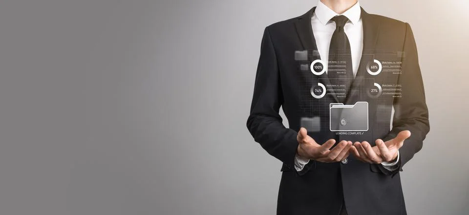 Business developer hand using board framework on virtual modern computer show Foto stock