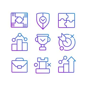 Business development and cooperation pixel perfect gradient linear icons set Ilustração Stock