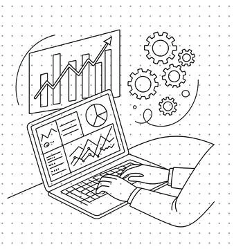 Business development and performance metrics concept vector featuring hands typi Stock Illustration
