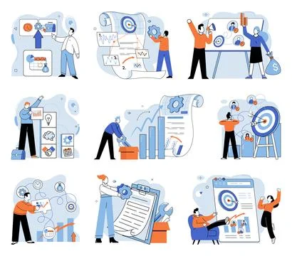 Business development. Banking technology streamlines financial transactions for Illustrazione stock