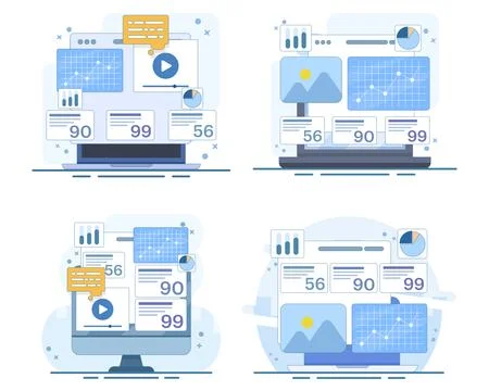 Business development concept and digital marketing set Illustrazione stock
