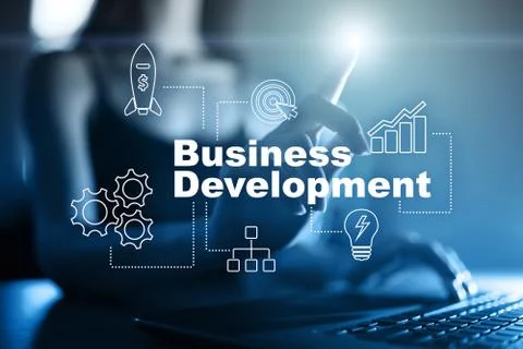 Business development concept, Strategy of  growth on virtual screen. Stock-Fotos